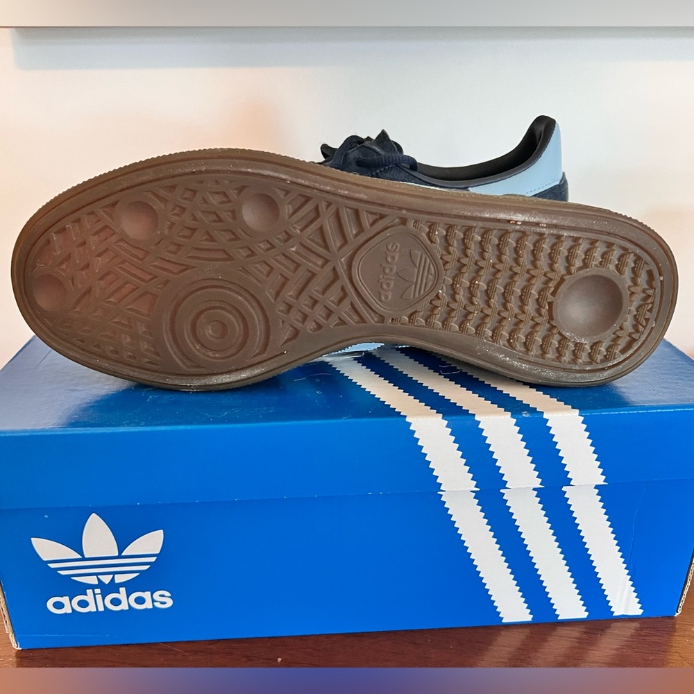 Adidas Handball Spezial Sneaker, Navy Suede w/ Light Blue & Gold, M 8.5/W 9.5 - Picture 5 of 5